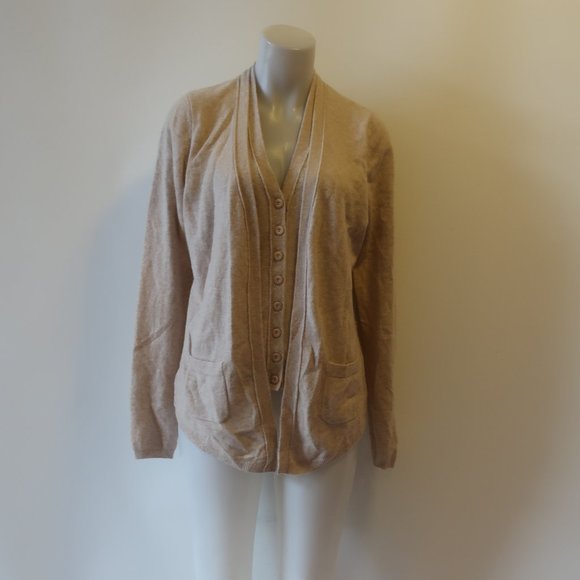 *Womens Sutton Cashmere Beige Cashmere V-Neck Faux Layered Cardigan Sweater L CO - Picture 9 of 13